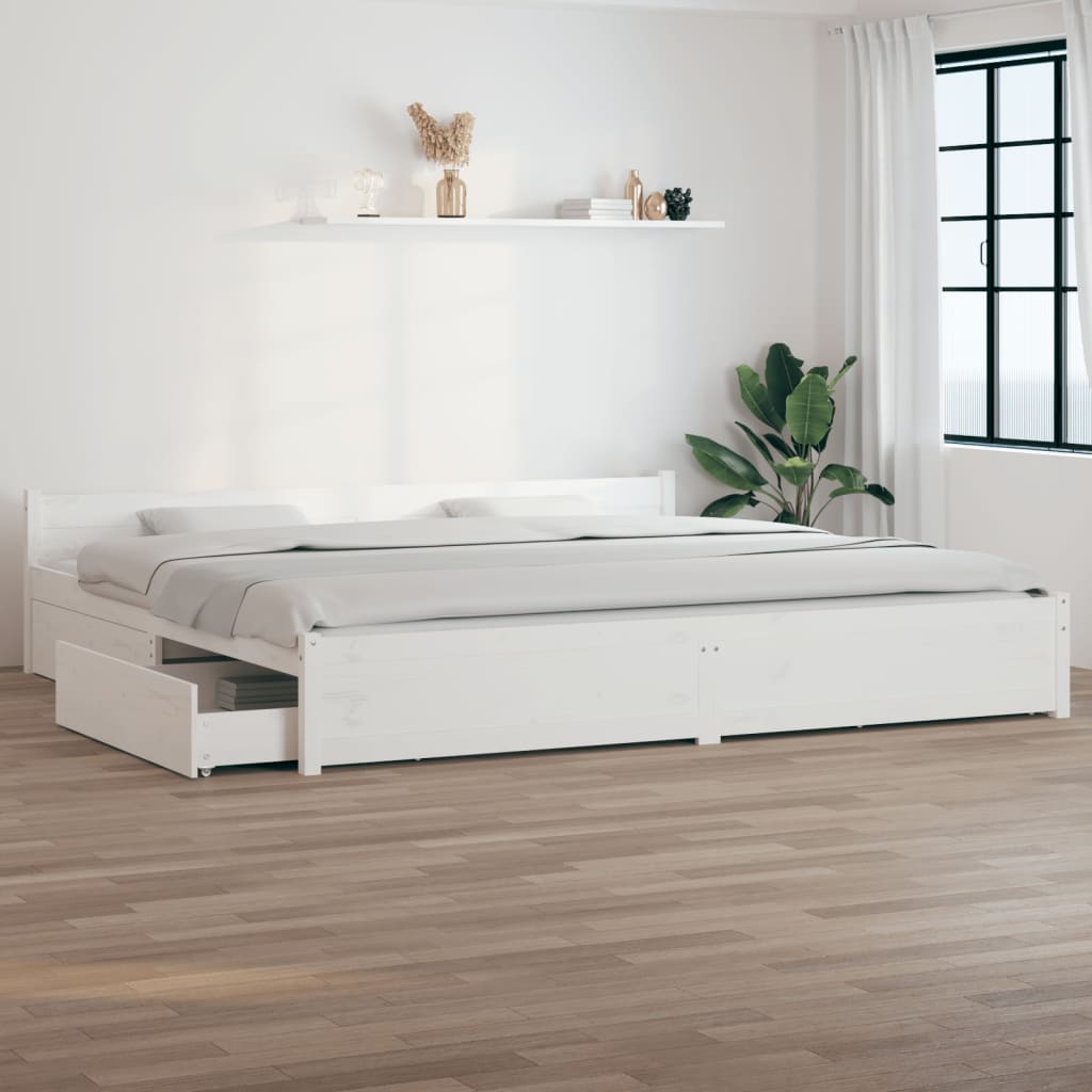 Bed Frame without Mattress with Drawers White Super King
