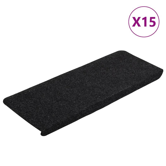 343478 vidaXL Stair Mats Self-adhesive 15 pcs 65x24,5x3,5 cm Black