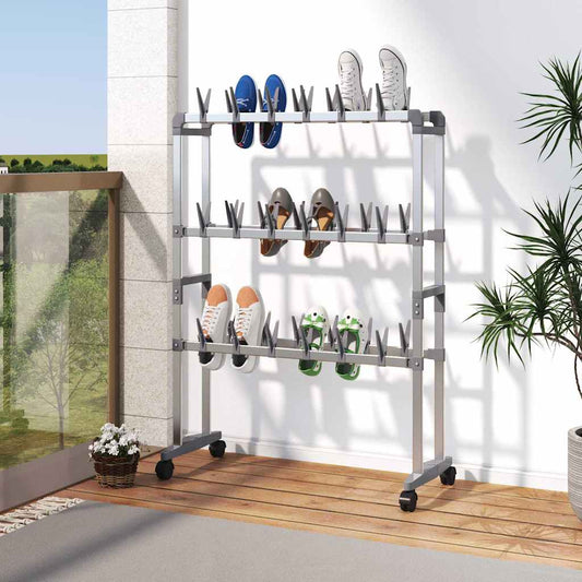 344371 vidaXL Shoe Rack with Wheels Silver 66x27x100 cm