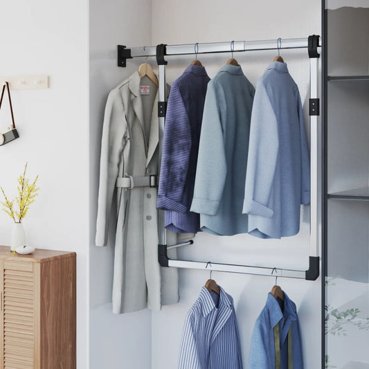 344374 vidaXL Telescopic Wardrobe Hanging Rail Silver