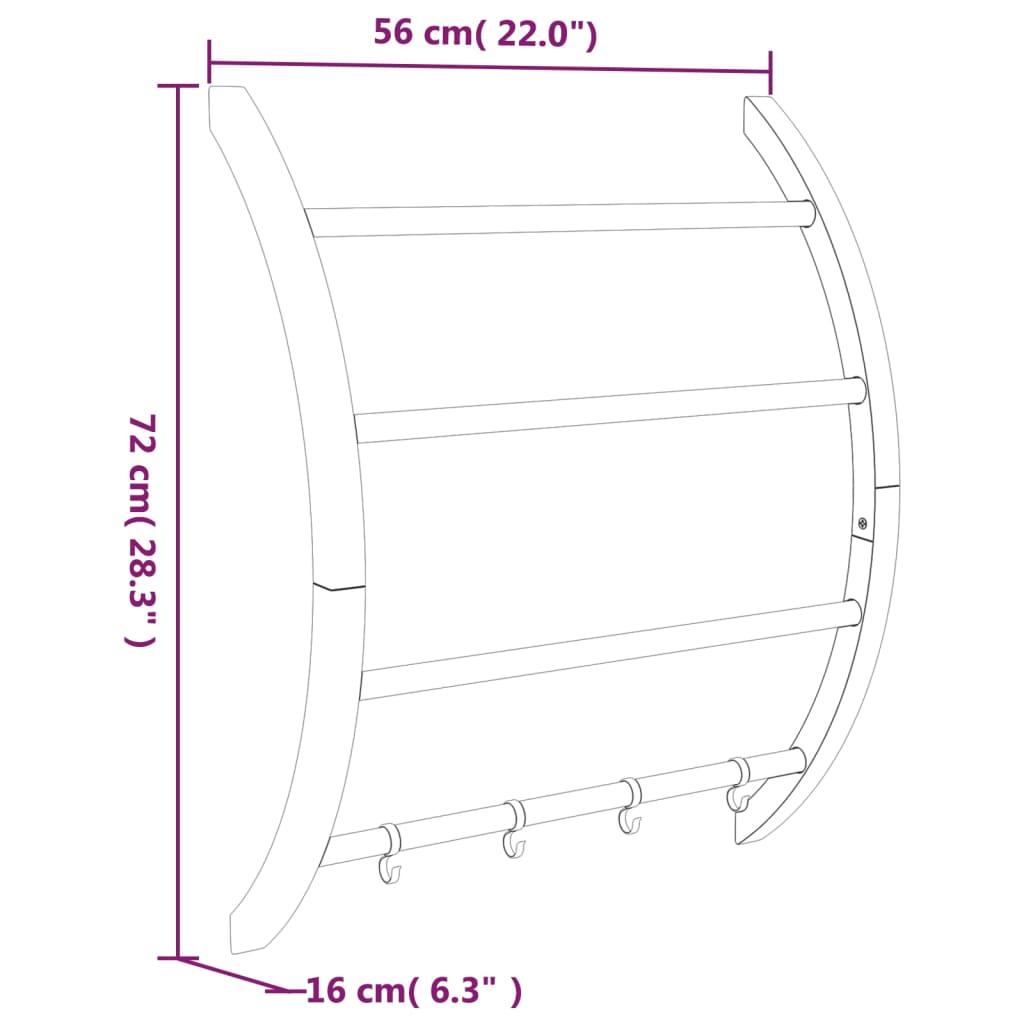 Towel Rack with Hooks Silver 56x16x72 cm Aluminium