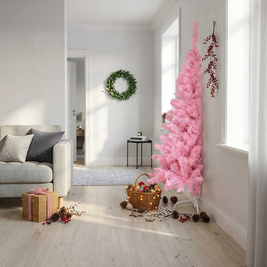 Artificial Half Christmas Tree with Stand Pink 180 cm PVC