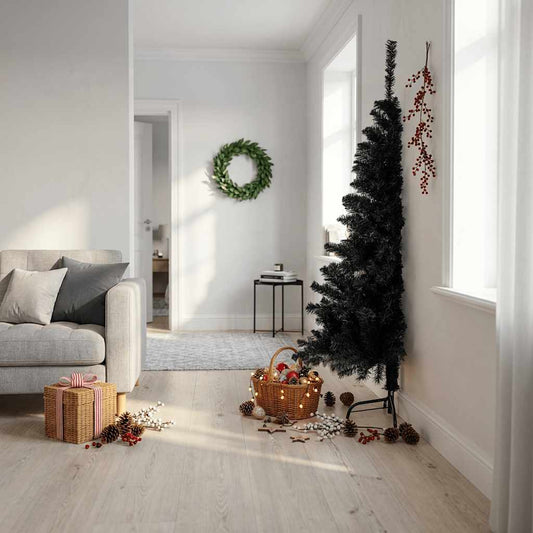 Artificial Half Christmas Tree with Stand Black 180 cm PVC