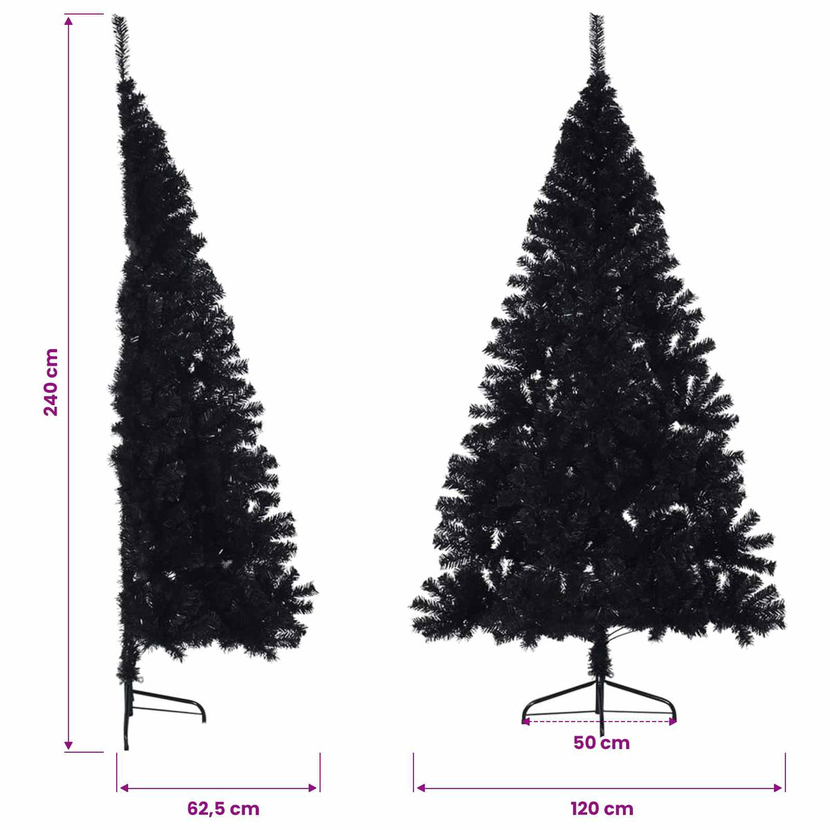 Artificial Half Christmas Tree with Stand Black 240 cm PVC