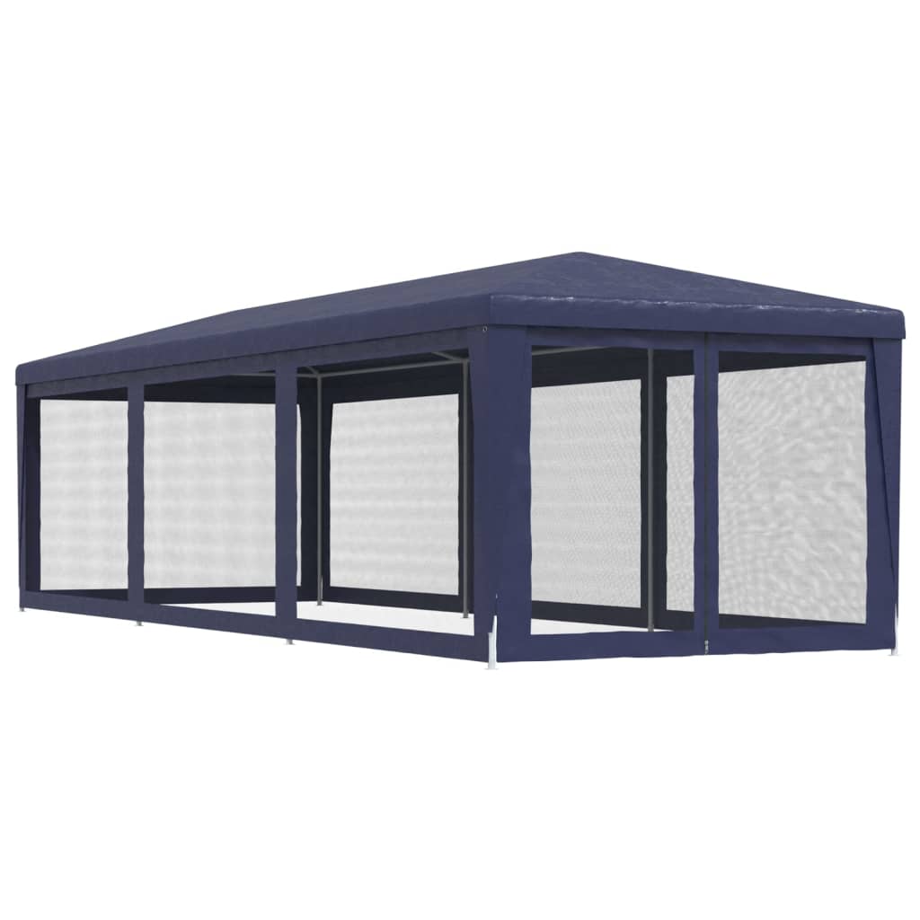 Party Tent with 8 Mesh Sidewalls Blue 3x9 m HDPE