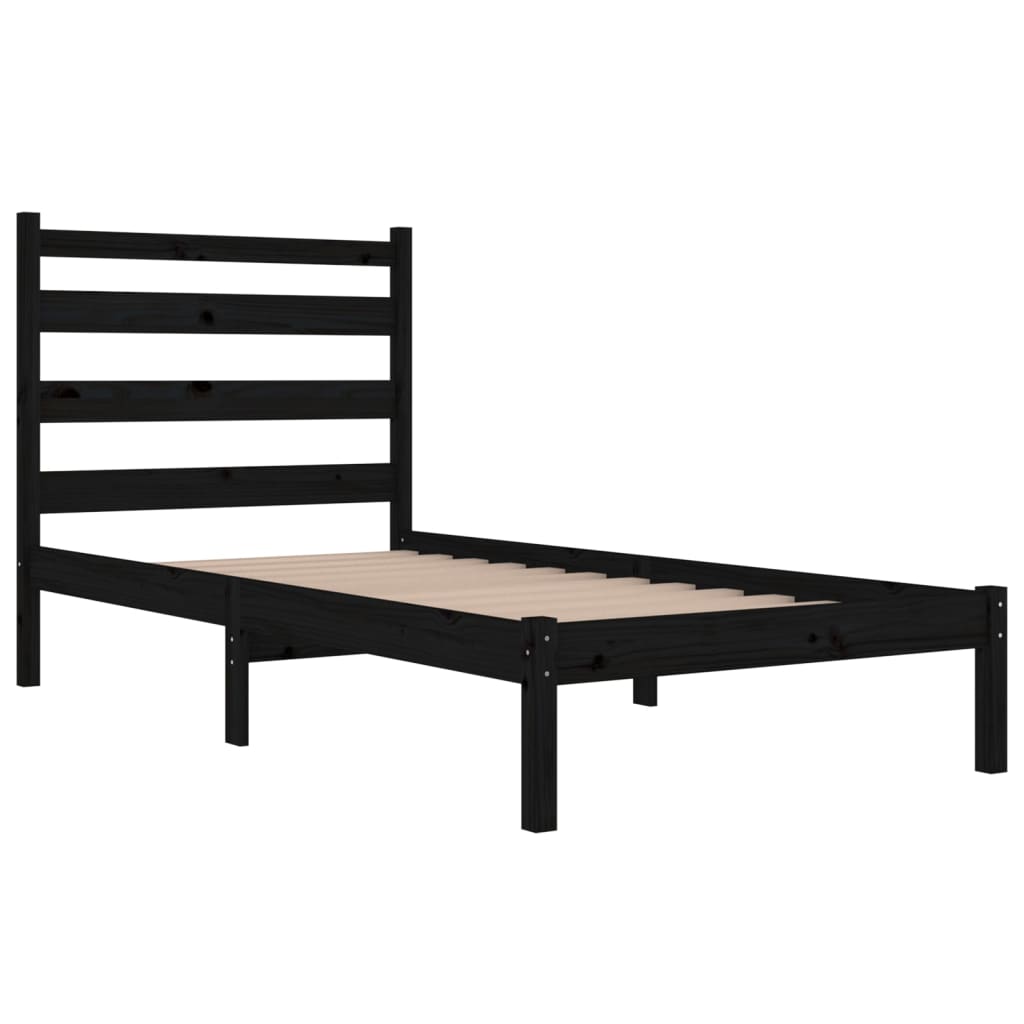 3103642 vidaXL Bed Frame without Mattress Black Solid Wood 100x200 cm (810011+818409)