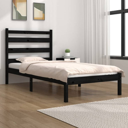 3103642 vidaXL Bed Frame without Mattress Black Solid Wood 100x200 cm (810011+818409)