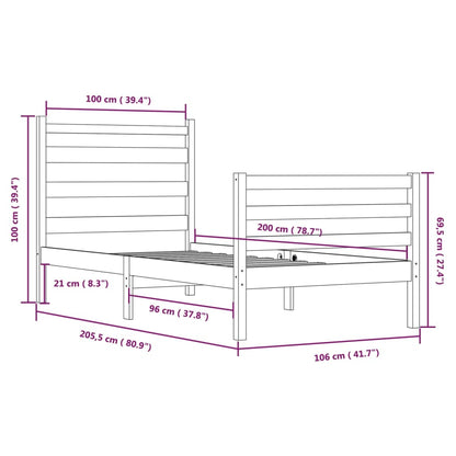 Bed Frame without Mattress Solid Wood Pine 100x200 cm White