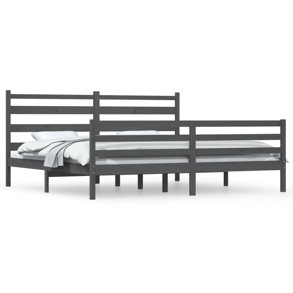 Bed Frame | Grey | Solid pine wood | 200x200 cm |  Durable  | Bed Frame