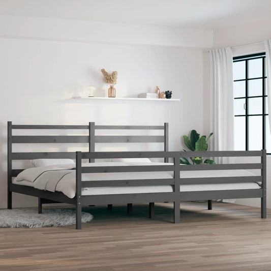 Bed Frame | Grey | Solid pine wood | 200x200 cm |  Durable  | Bed Frame