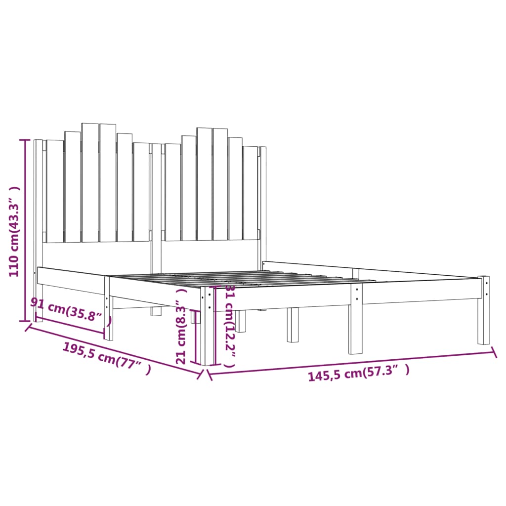 3103762 vidaXL Bed Frame without Mattress Black Solid Wood 140x190 cm (810001+818474)
