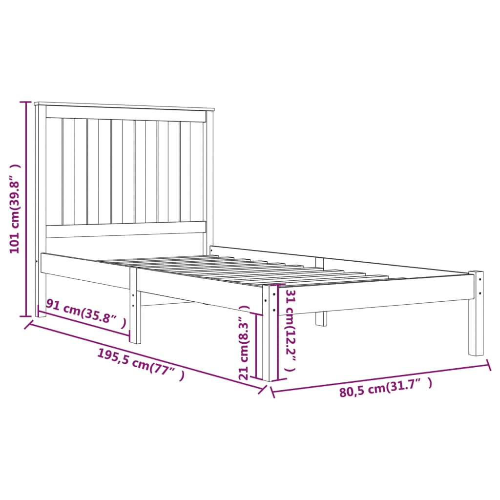 Bed Frame | Natural Pine | Solid Pine Wood | Small Single | Durable