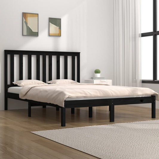 Bed Frame | Black | Solid Pine Wood | Double | Durable | Bed Frame