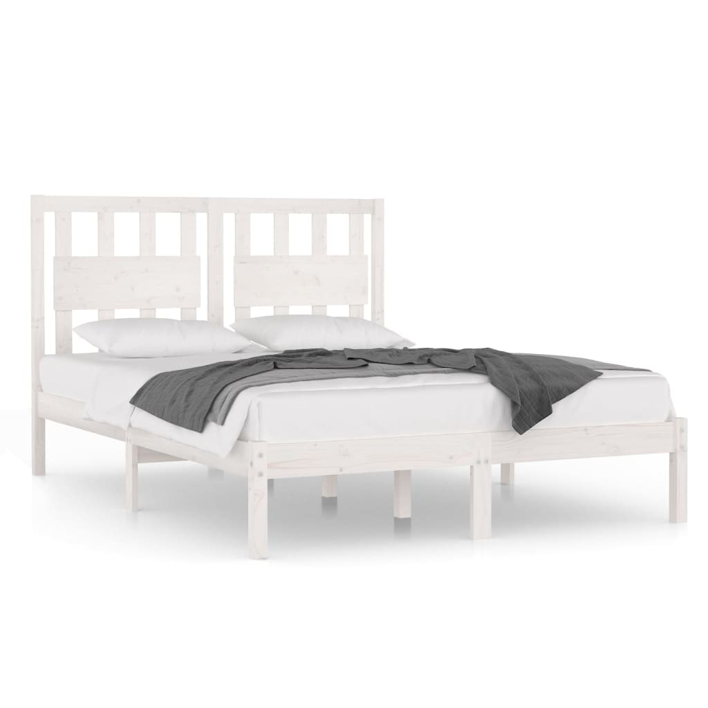Bed Frame without Mattress White Solid Wood Small Double