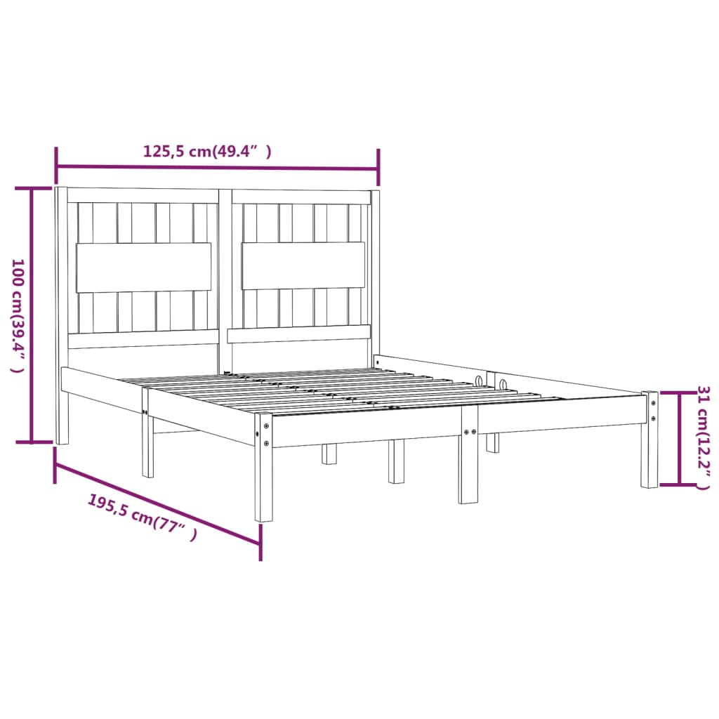Bed Frame without Mattress White Solid Wood Small Double