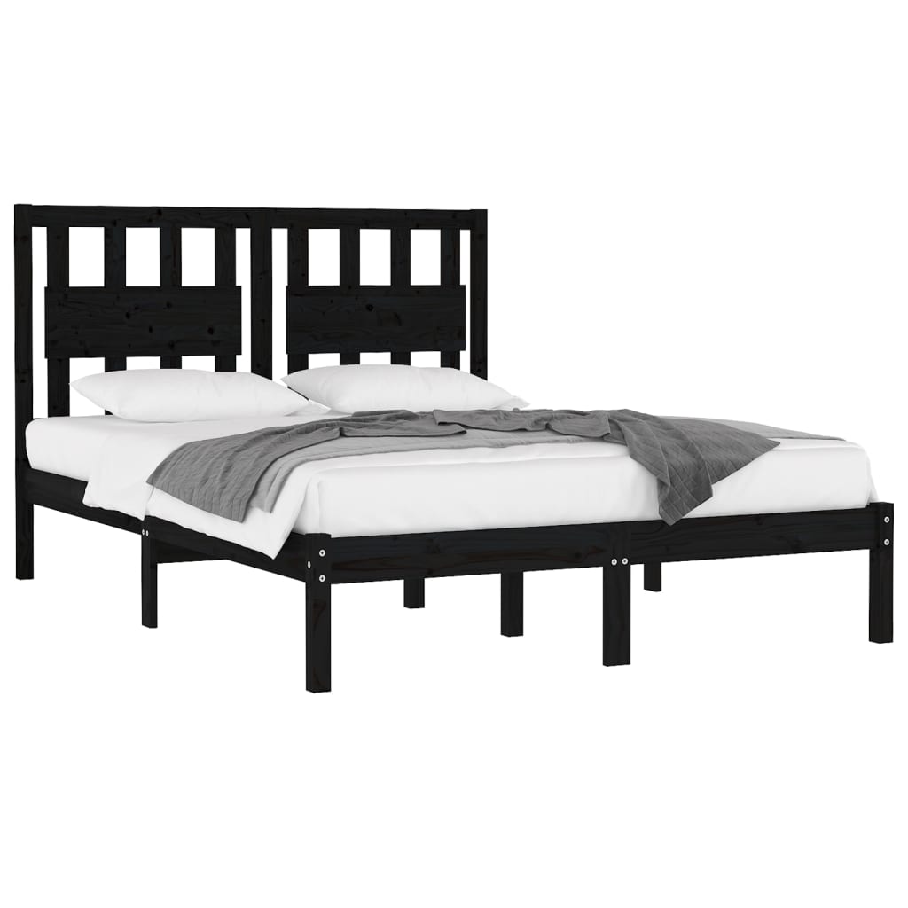 Bed Frame | Black | Solid pine wood | Double Bed |  Durable  | Bed Frame