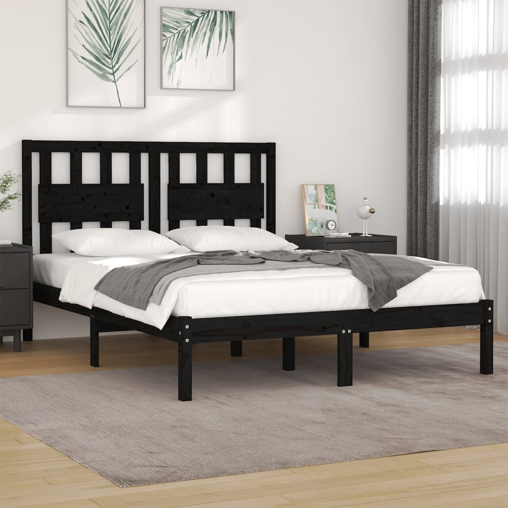 Bed Frame | Black | Solid pine wood | Double Bed |  Durable  | Bed Frame