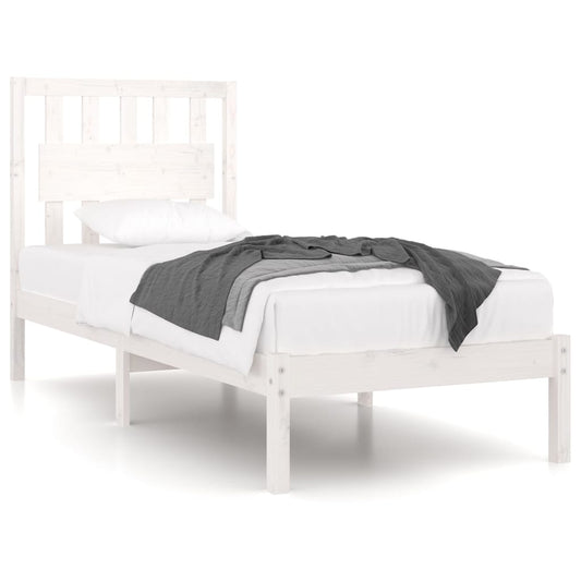 Bed Frame | White | Solid pine wood | 90x200 cm | Decorative Inlays