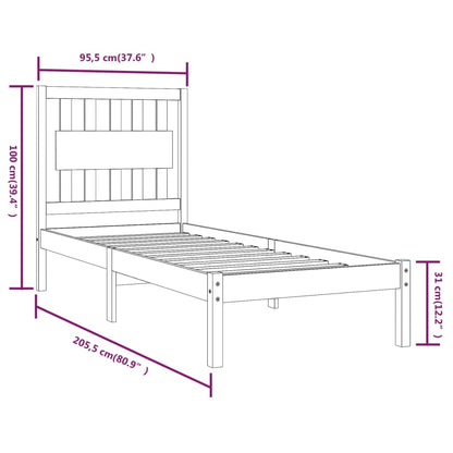 Bed Frame | White | Solid pine wood | 90x200 cm | Decorative Inlays