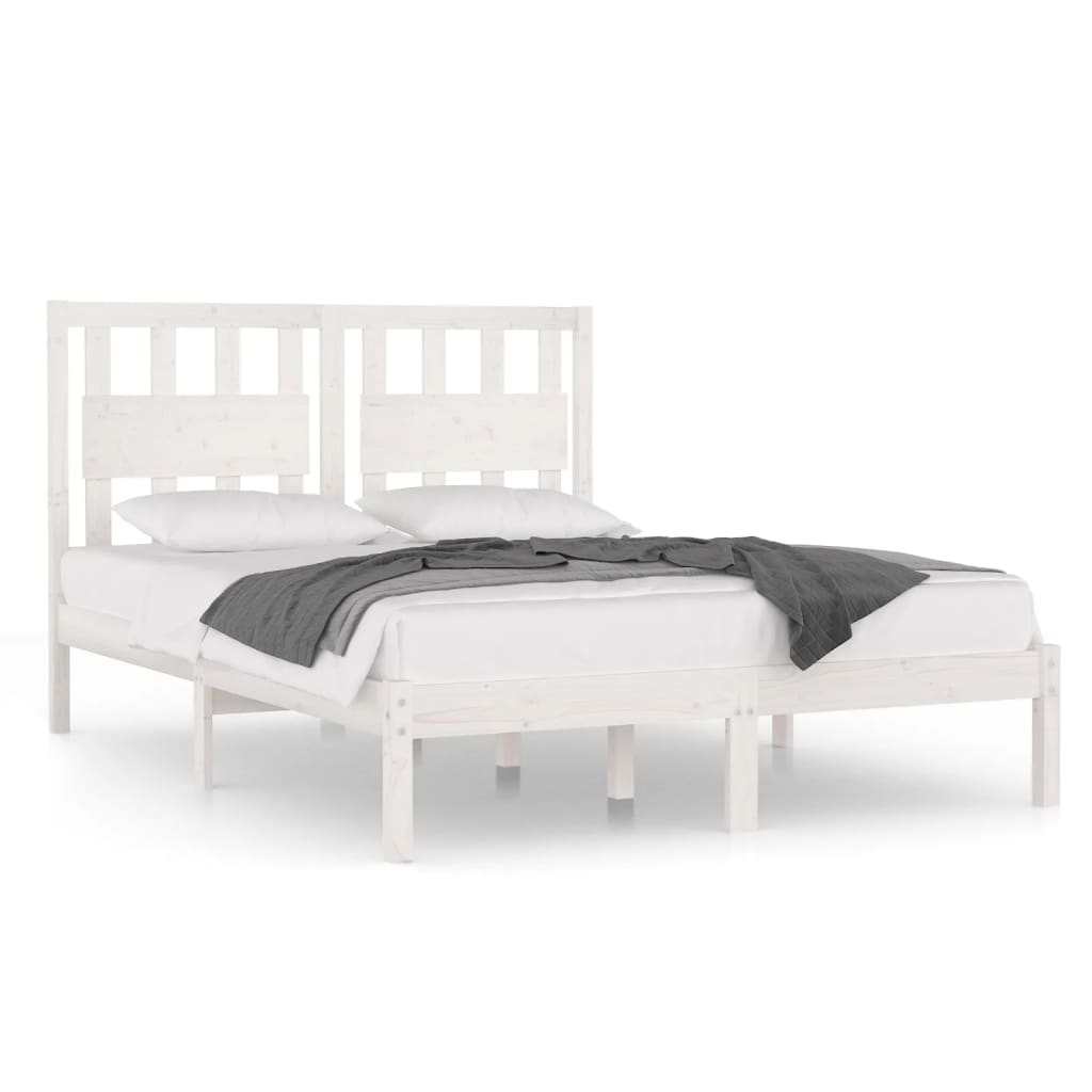Bed Frame | White | Solid pine wood | 120 x 200 cm |  Decorative Inlays