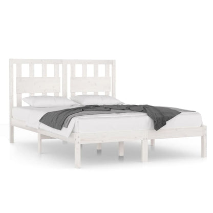 Bed Frame | White | Solid pine wood | 120 x 200 cm |  Decorative Inlays