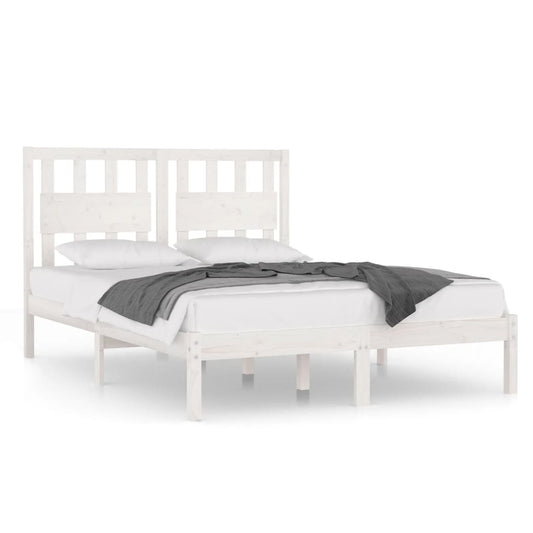 Bed Frame | White | Solid pine wood | 120 x 200 cm |  Decorative Inlays