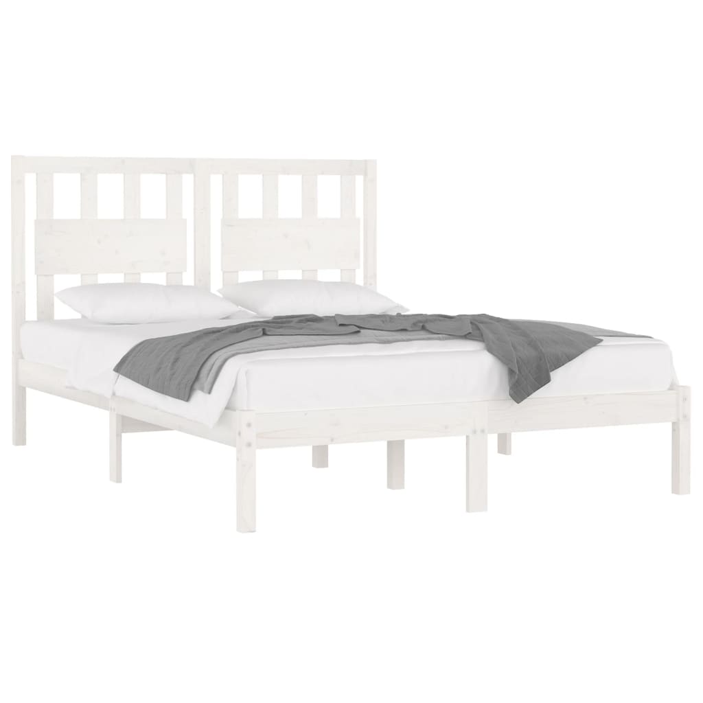 Bed Frame | White | Solid pine wood | 120 x 200 cm |  Decorative Inlays