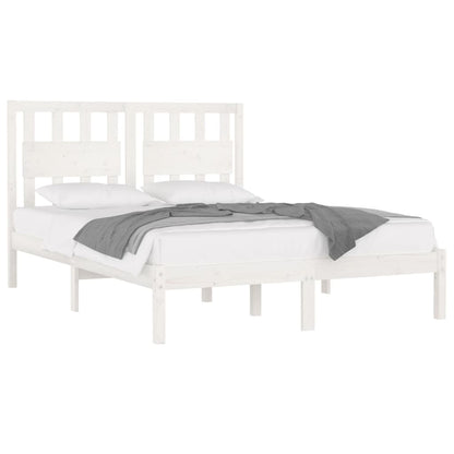 Bed Frame | White | Solid pine wood | 120 x 200 cm |  Decorative Inlays