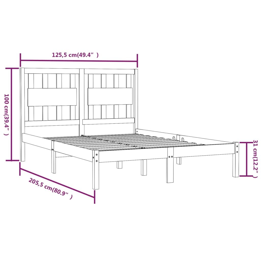 Bed Frame | White | Solid pine wood | 120 x 200 cm |  Decorative Inlays