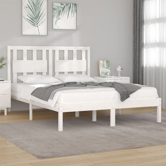 Bed Frame | White | Solid pine wood | 120 x 200 cm |  Decorative Inlays