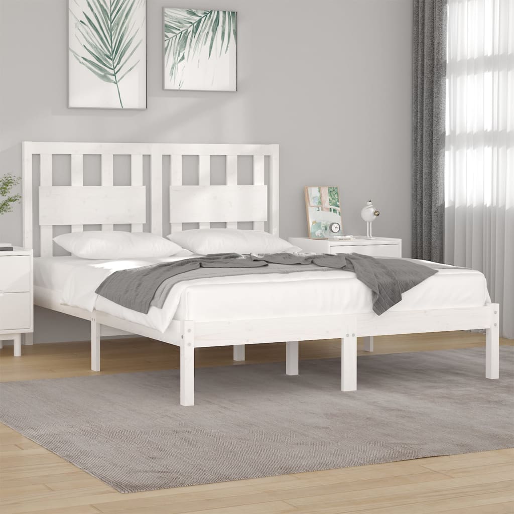 Bed Frame | White | Solid pinewood | Double | Bed Frame | Rectangular