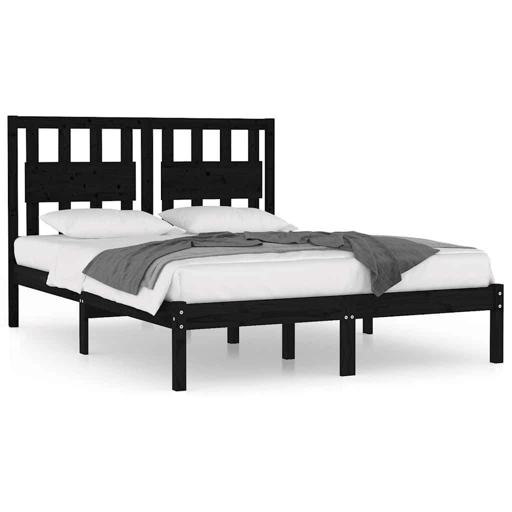 3103957 vidaXL Bed Frame without Mattress Black Solid Wood 200x200 cm (810041+818594)