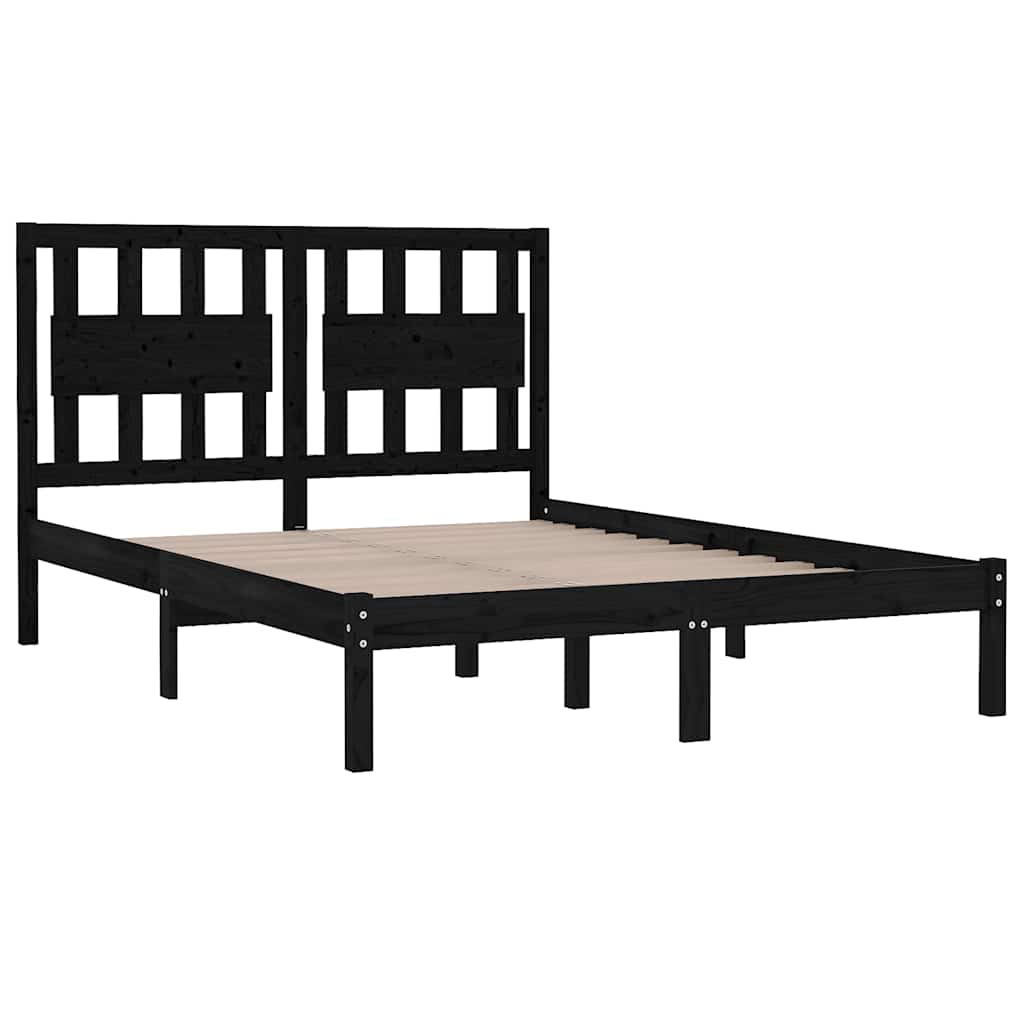 3103957 vidaXL Bed Frame without Mattress Black Solid Wood 200x200 cm (810041+818594)