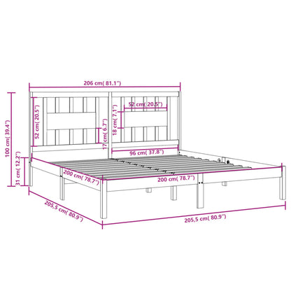 3104085 vidaXL Bed Frame without Mattress Grey Solid Wood 200x200 cm (810039+818692)