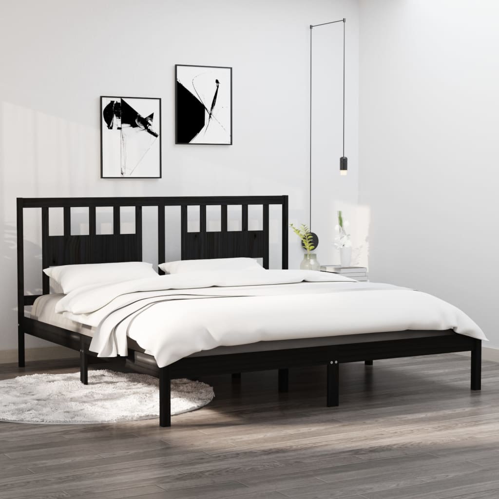 3104087 vidaXL Bed Frame without Mattress Black Solid Wood 200x200 cm (810041+818694)