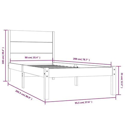 Bed Frame without Mattress 90x200 cm Solid Wood Pine