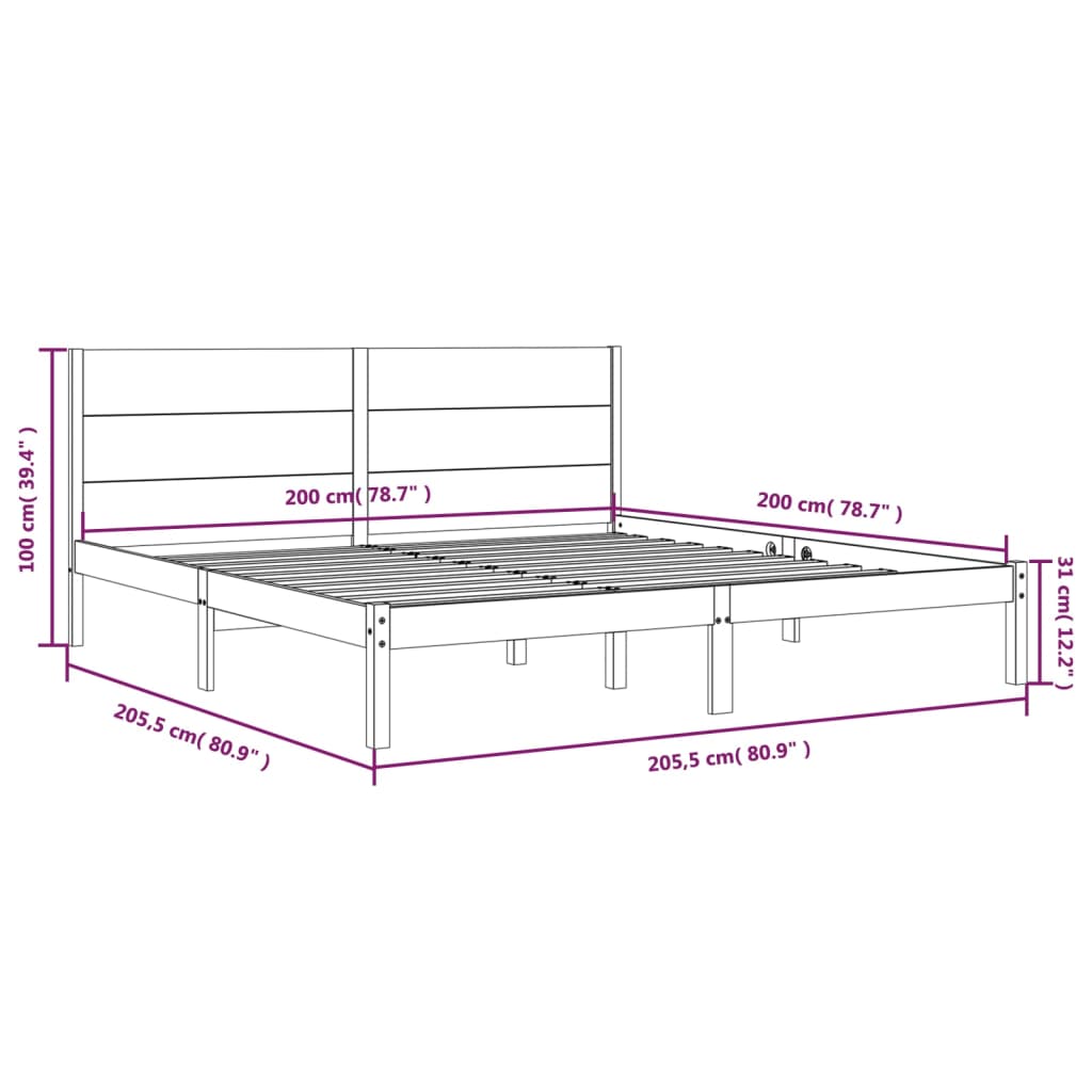 Bed Frame | White | Solid Pine Wood | 200x200 cm | Bed Frame