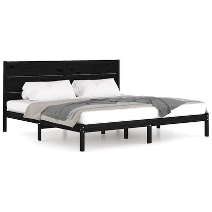 Bed Frame | Black | Solid Pine Wood | 200x200 cm | Durable | Bed Frame