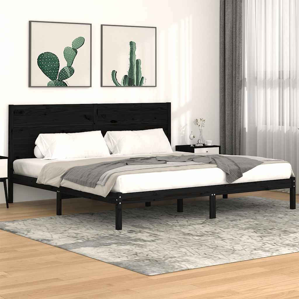 Bed Frame | Black | Solid Pine Wood | 200x200 cm | Durable | Bed Frame