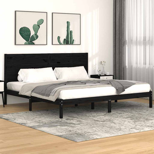 Bed Frame | Black | Solid Pine Wood | 200x200 cm | Durable | Bed Frame