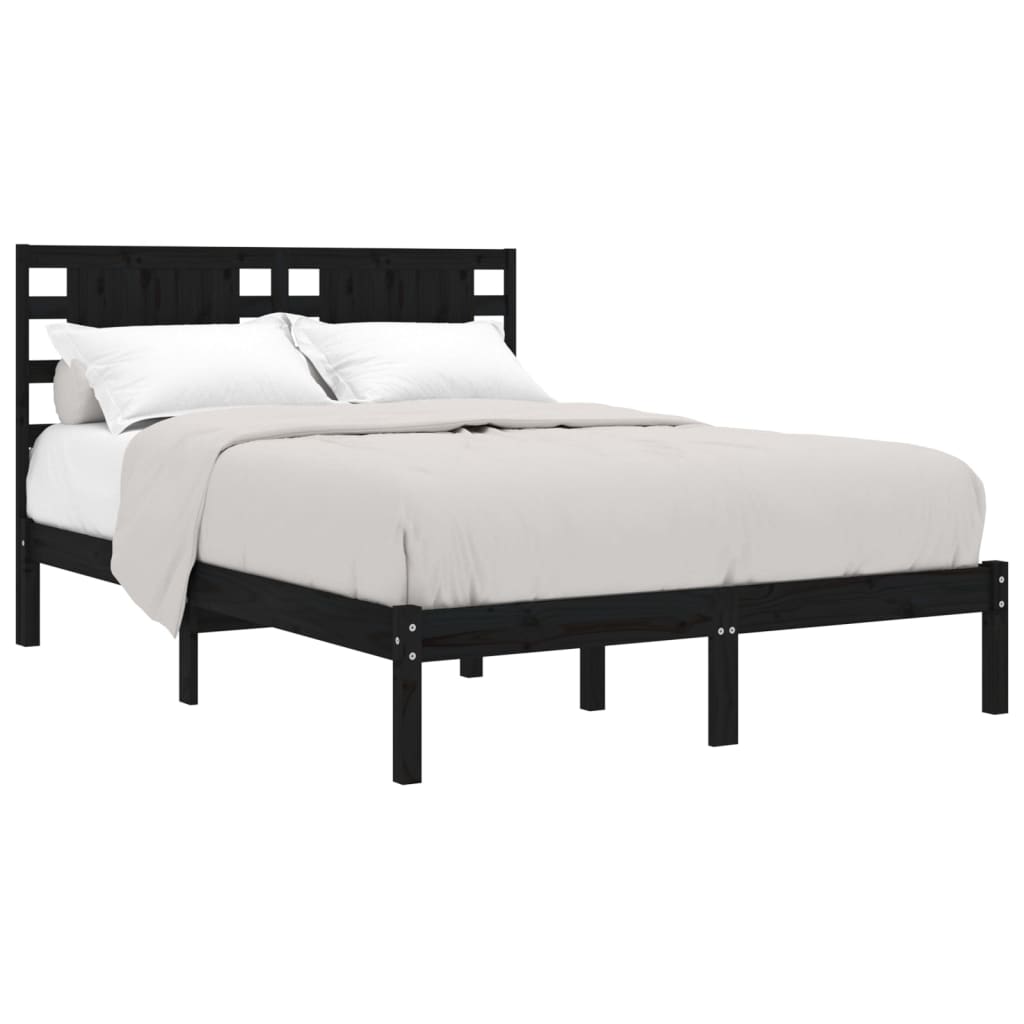 Bed Frame | Black | Solid Pine Wood | Double | Bed Frame | Rectangular
