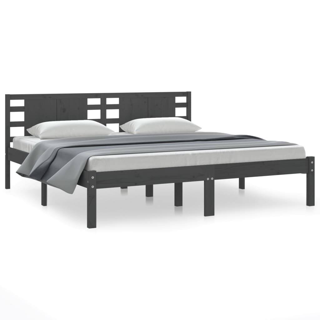 Bed Frame | Grey | Solid pine wood | 200 x 200 cm | Classic/Traditional