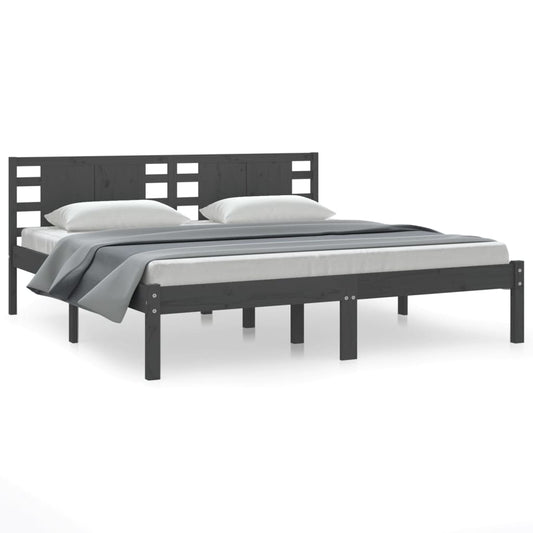 Bed Frame | Grey | Solid pine wood | 200 x 200 cm | Classic/Traditional