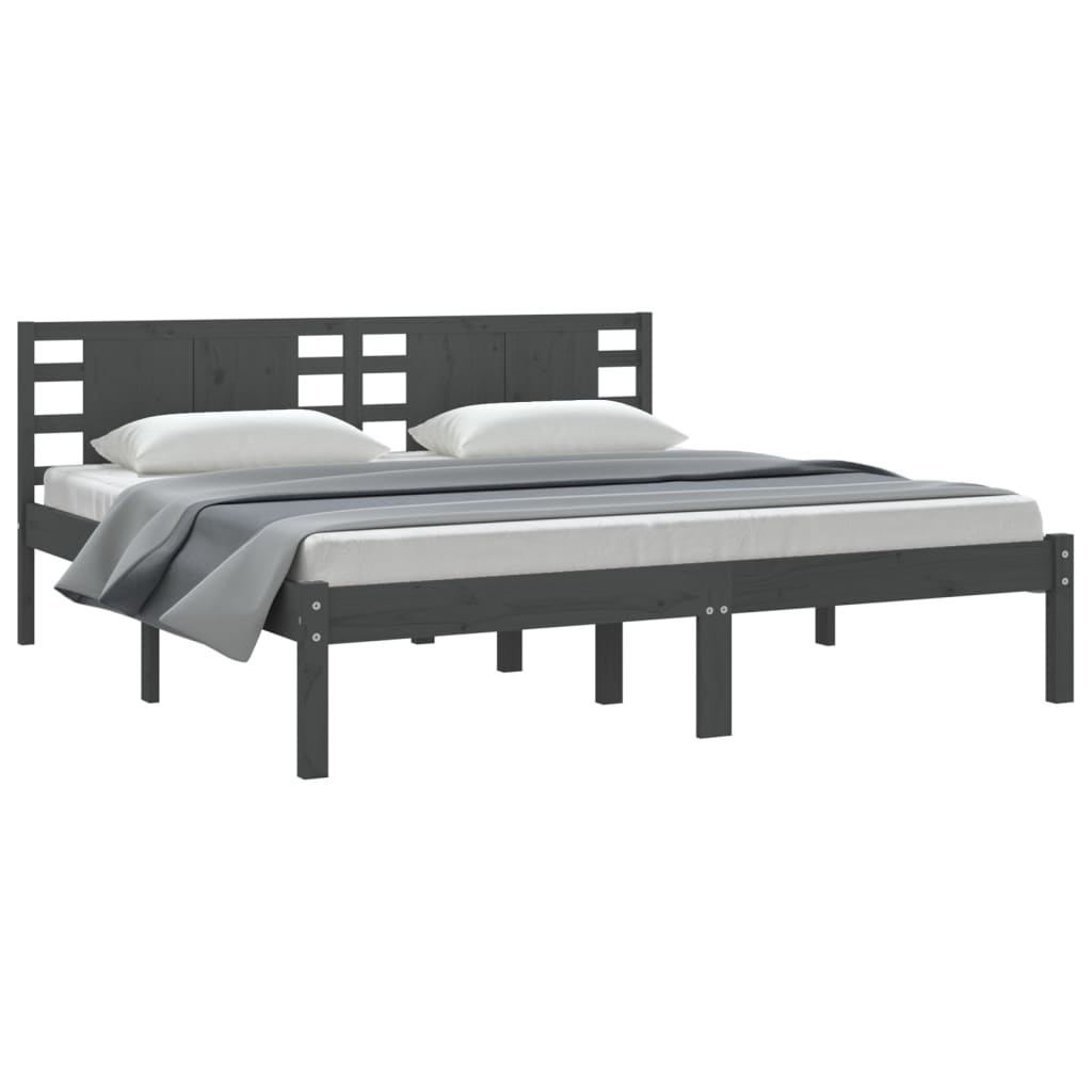 Bed Frame | Grey | Solid pine wood | 200 x 200 cm | Classic/Traditional