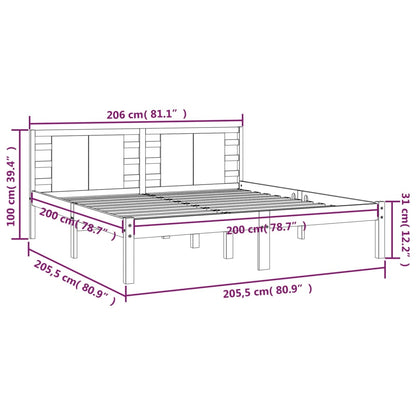 Bed Frame | Grey | Solid pine wood | 200 x 200 cm | Classic/Traditional