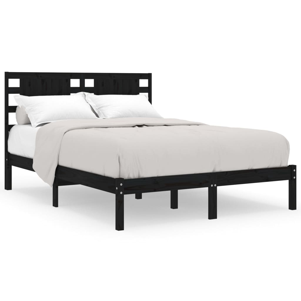 Bed Frame | Black | Solid pine wood | 200x200 cm | Durable | Bed Frame