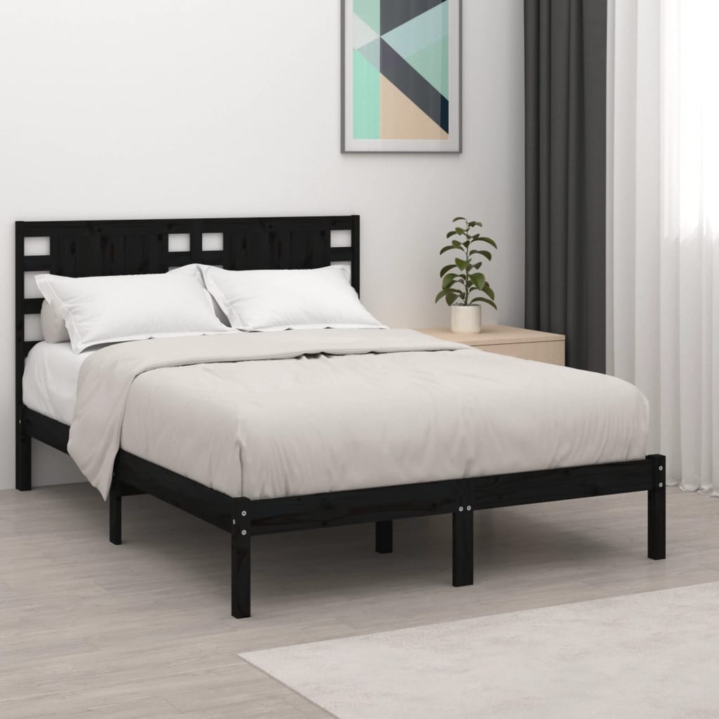 Bed Frame | Black | Solid pine wood | 200x200 cm | Durable | Bed Frame