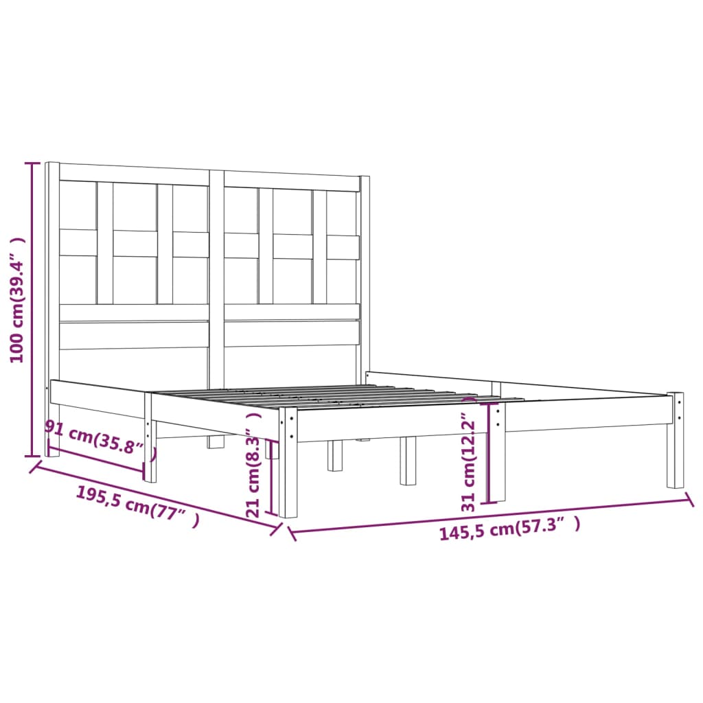 Bed Frame | Black | Solid pine wood | Durable | Bed Frame | Rectangular