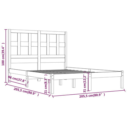 Bed Frame | Grey | Solid pinewood | 200x200 cm | Decorative Inlays