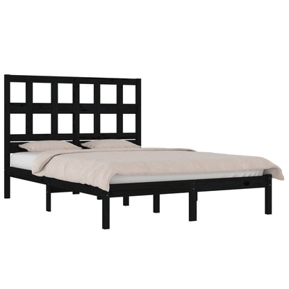 Bed Frame | Black | Solid pinewood | 200 x 200 cm | Decorative Inlays
